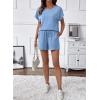 image:imageSHEWIN Womens 2 Piece Lounge Sets Crewneck Short Sleeve T Shirts and Drawstring Shorts Beach Vacation Outfits with PocketsBlue
