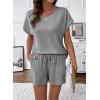 image:imageSHEWIN Womens 2 Piece Lounge Sets Crewneck Short Sleeve T Shirts and Drawstring Shorts Beach Vacation Outfits with PocketsGrey