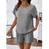 image:imageSHEWIN Womens 2 Piece Lounge Sets Crewneck Short Sleeve T Shirts and Drawstring Shorts Beach Vacation Outfits with PocketsGrey