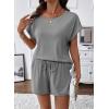 image:imageSHEWIN Womens 2 Piece Lounge Sets Crewneck Short Sleeve T Shirts and Drawstring Shorts Beach Vacation Outfits with PocketsGrey