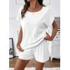 image:imageSHEWIN Womens 2 Piece Lounge Sets Crewneck Short Sleeve T Shirts and Drawstring Shorts Beach Vacation Outfits with PocketsWhite