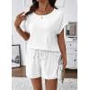image:imageSHEWIN Womens 2 Piece Lounge Sets Crewneck Short Sleeve T Shirts and Drawstring Shorts Beach Vacation Outfits with PocketsWhite