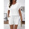 image:imageSHEWIN Womens 2 Piece Lounge Sets Crewneck Short Sleeve T Shirts and Drawstring Shorts Beach Vacation Outfits with PocketsWhite