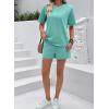 image:imageSHEWIN Womens 2 Piece Sets Short Sweat Matching Lounge Set Cotton Comfy Clothes Summer Outfits Airport LoungewearLight Green