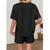 image:imageSHEWIN Womens 2 Piece Short Sets V Neck Short Sleeve TShirts and Drawstring Shorts Beach Vacation Outfits with PocketsBlack