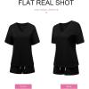 image:imageSHEWIN Womens 2 Piece Short Sets V Neck Short Sleeve TShirts and Drawstring Shorts Beach Vacation Outfits with PocketsBlack