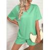 image:imageSHEWIN Womens 2 Piece Short Sets V Neck Short Sleeve TShirts and Drawstring Shorts Beach Vacation Outfits with PocketsGreen
