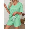 image:imageSHEWIN Womens 2 Piece Short Sets V Neck Short Sleeve TShirts and Drawstring Shorts Beach Vacation Outfits with PocketsGreen