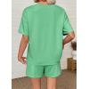 image:imageSHEWIN Womens 2 Piece Short Sets V Neck Short Sleeve TShirts and Drawstring Shorts Beach Vacation Outfits with PocketsGreen