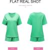 image:imageSHEWIN Womens 2 Piece Short Sets V Neck Short Sleeve TShirts and Drawstring Shorts Beach Vacation Outfits with PocketsGreen