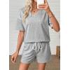 image:imageSHEWIN Womens 2 Piece Short Sets V Neck Short Sleeve TShirts and Drawstring Shorts Beach Vacation Outfits with PocketsGrey