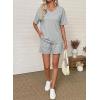 image:imageSHEWIN Womens 2 Piece Short Sets V Neck Short Sleeve TShirts and Drawstring Shorts Beach Vacation Outfits with PocketsGrey