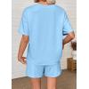 image:imageSHEWIN Womens 2 Piece Short Sets V Neck Short Sleeve TShirts and Drawstring Shorts Beach Vacation Outfits with PocketsLight Blue