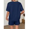 image:imageSHEWIN Womens 2 Piece Short Sets V Neck Short Sleeve TShirts and Drawstring Shorts Beach Vacation Outfits with PocketsNavy Blue