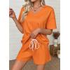image:imageSHEWIN Womens 2 Piece Short Sets V Neck Short Sleeve TShirts and Drawstring Shorts Beach Vacation Outfits with PocketsOrange