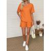 image:imageSHEWIN Womens 2 Piece Short Sets V Neck Short Sleeve TShirts and Drawstring Shorts Beach Vacation Outfits with PocketsOrange