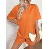 image:imageSHEWIN Womens 2 Piece Short Sets V Neck Short Sleeve TShirts and Drawstring Shorts Beach Vacation Outfits with PocketsOrange