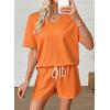 image:imageSHEWIN Womens 2 Piece Short Sets V Neck Short Sleeve TShirts and Drawstring Shorts Beach Vacation Outfits with PocketsOrange