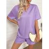 image:imageSHEWIN Womens 2 Piece Short Sets V Neck Short Sleeve TShirts and Drawstring Shorts Beach Vacation Outfits with PocketsPurple