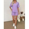 image:imageSHEWIN Womens 2 Piece Short Sets V Neck Short Sleeve TShirts and Drawstring Shorts Beach Vacation Outfits with PocketsPurple