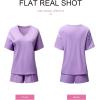 image:imageSHEWIN Womens 2 Piece Short Sets V Neck Short Sleeve TShirts and Drawstring Shorts Beach Vacation Outfits with PocketsPurple