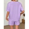 image:imageSHEWIN Womens 2 Piece Short Sets V Neck Short Sleeve TShirts and Drawstring Shorts Beach Vacation Outfits with PocketsPurple