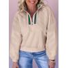image:imageSHEWIN Womens Casual Textured Sweatshirt Colorblock Striped Collar Quarter Zip Long Sleeve Pullover Tops