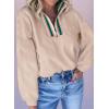 image:imageSHEWIN Womens Casual Textured Sweatshirt Colorblock Striped Collar Quarter Zip Long Sleeve Pullover Tops