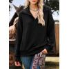 image:imageSHEWIN Womens Fall Fashion 2025 V Neck Waffle Knit Long Sleeve Shirts for Women Pullover TopsBlack