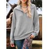 image:imageSHEWIN Womens Fall Fashion 2025 V Neck Waffle Knit Long Sleeve Shirts for Women Pullover TopsGray