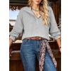 image:imageSHEWIN Womens Fall Fashion 2025 V Neck Waffle Knit Long Sleeve Shirts for Women Pullover TopsGray