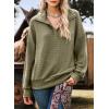 image:imageSHEWIN Womens Fall Fashion 2025 V Neck Waffle Knit Long Sleeve Shirts for Women Pullover TopsGreen