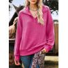 image:imageSHEWIN Womens Fall Fashion 2025 V Neck Waffle Knit Long Sleeve Shirts for Women Pullover TopsRose Red