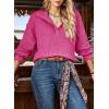 image:imageSHEWIN Womens Fall Fashion 2025 V Neck Waffle Knit Long Sleeve Shirts for Women Pullover TopsRose Red