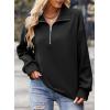 image:imageSHEWIN Womens Half Zip Sweatshirt Fall Loose High Neck Pullover TopsBlack