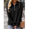 image:imageSHEWIN Womens Half Zip Sweatshirt Fall Loose High Neck Pullover TopsBlack