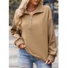 image:imageSHEWIN Womens Half Zip Sweatshirt Fall Loose High Neck Pullover TopsLight French Beige
