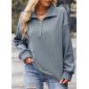 image:imageSHEWIN Womens Half Zip Sweatshirt Fall Loose High Neck Pullover TopsStone Blue