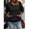 image:imageSHEWIN Womens Hoodies Casual Long Sleeve Quilted Half Button Drawstring Hooded SweatshirtBlack