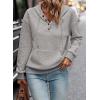 image:imageSHEWIN Womens Hoodies Casual Long Sleeve Quilted Half Button Drawstring Hooded SweatshirtGrey