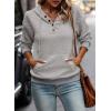 image:imageSHEWIN Womens Hoodies Casual Long Sleeve Quilted Half Button Drawstring Hooded SweatshirtGrey