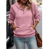 image:imageSHEWIN Womens Hoodies Casual Long Sleeve Quilted Half Button Drawstring Hooded SweatshirtPink