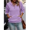 image:imageSHEWIN Womens Hoodies Casual Long Sleeve Quilted Half Button Drawstring Hooded SweatshirtWisteria Purple