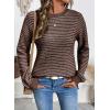 image:imageSHEWIN Womens Long Sleeve Crewneck Striped Side Split Pullover SweaterCoffee