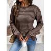 image:imageSHEWIN Womens Long Sleeve Crewneck Striped Side Split Pullover SweaterCoffee