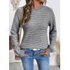 image:imageSHEWIN Womens Long Sleeve Crewneck Striped Side Split Pullover SweaterGrey