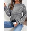 image:imageSHEWIN Womens Long Sleeve Crewneck Striped Side Split Pullover SweaterGrey