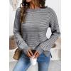 image:imageSHEWIN Womens Long Sleeve Crewneck Striped Side Split Pullover SweaterGrey