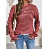 image:imageSHEWIN Womens Long Sleeve Crewneck Striped Side Split Pullover SweaterRed