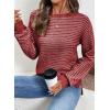 image:imageSHEWIN Womens Long Sleeve Crewneck Striped Side Split Pullover SweaterRed